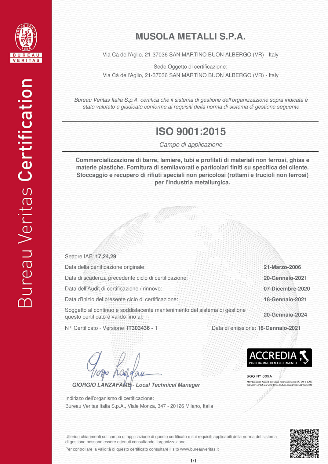 Certificazione Qualità ISO 9001 Musola Metalli