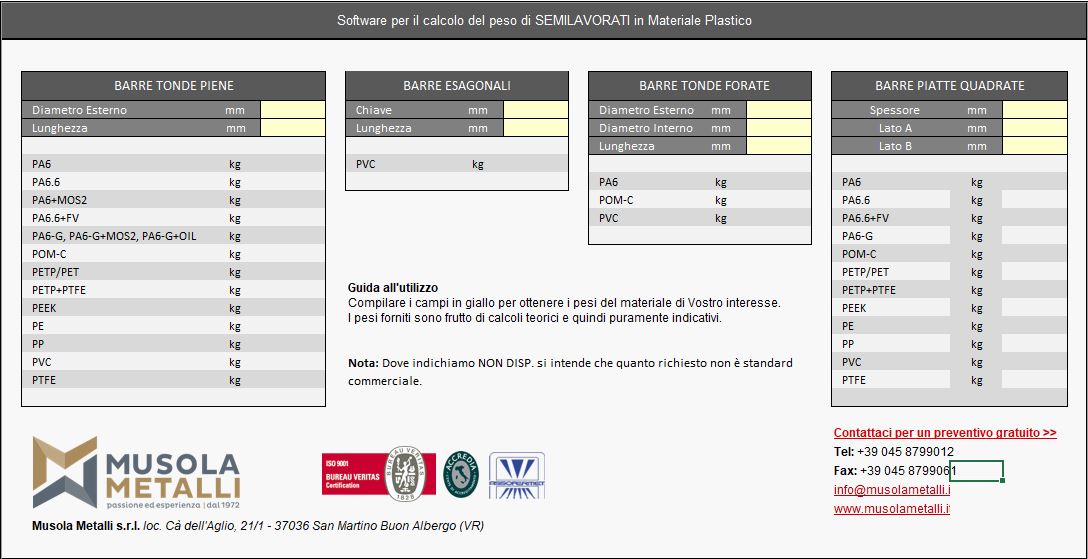 software Free Calcolo Pesi Materie Termoplastiche